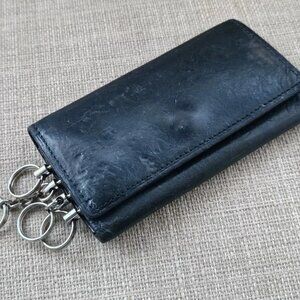 Cocomeister Signature Key Chain Black Leather Key Holder Bag Trifold Key Fob